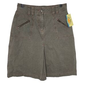 Isabella Bird Olive Green Y2K Pleat Denim Jean Utility Midi Cargo Skirt Size 6